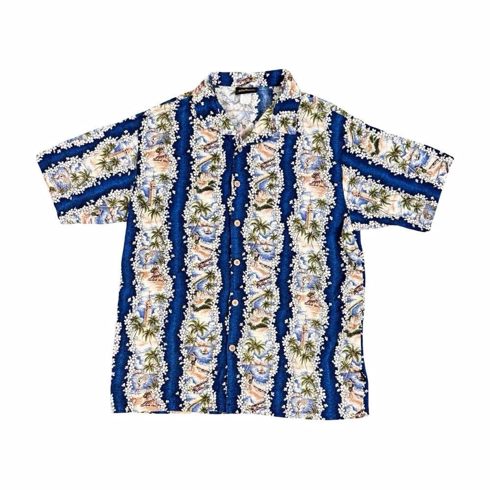 Vintage ODO Hawaiian Tropical Graphic Hula Girl Button Up Shirt XL USA Made